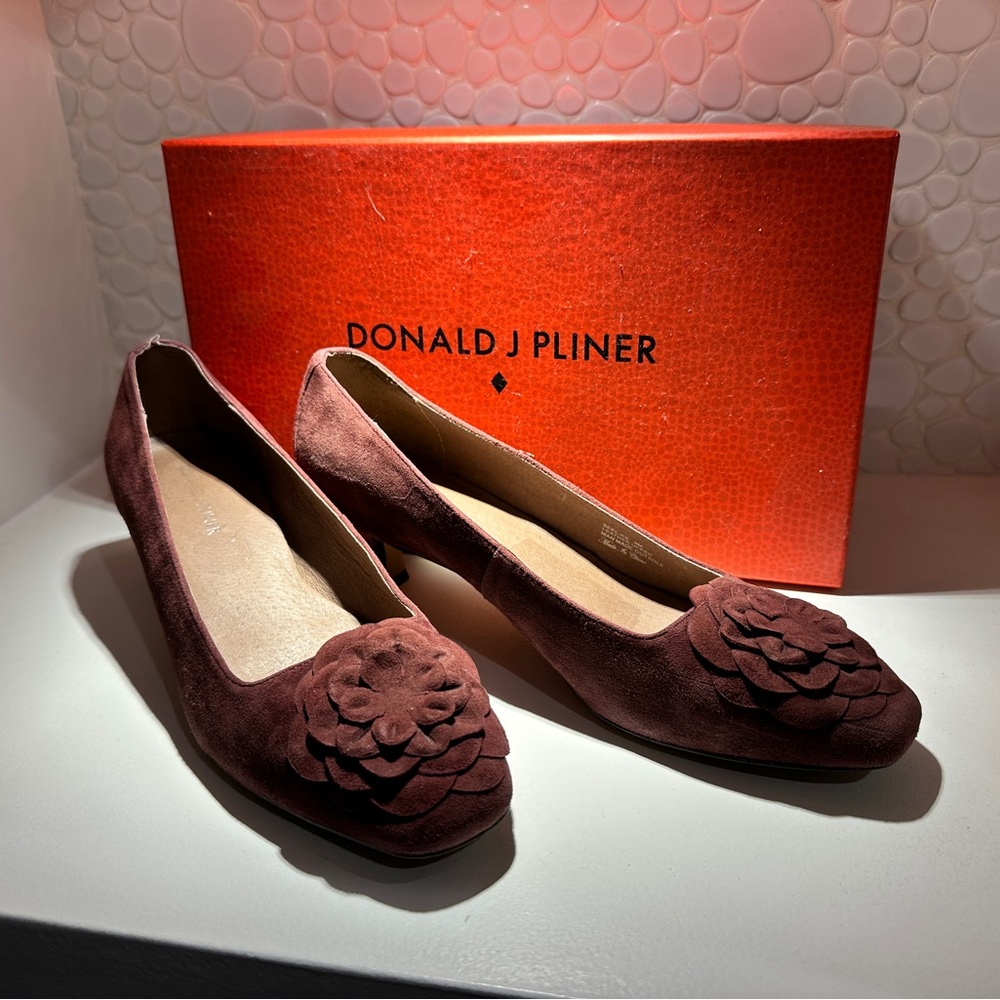 Donald J. Pliner Women's Burgundy Suede Flats with Floral Accent